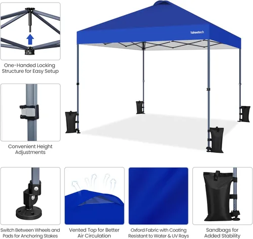 Miniatura 4 de Yaheetech Tienda de campaña desplegable de 10 x 10 con 2 ruedas integradas para movilidad, resistente al agua y refugio solar instantáneo con bolsa