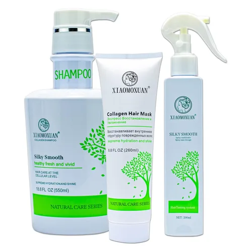 Xiaomoxuan Máscara capilar de árbol de té para el cuidado del cabello encrespado con champú y acondicionador de colágeno, paquete sin sulfato
