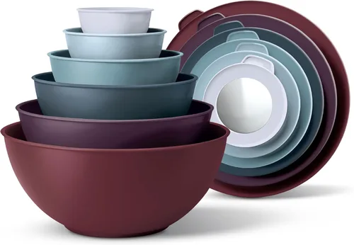 Miniatura 38 de COOK WITH COLOR - Tazones para mezclar anidables, juego de 12 tazones de plástico con tapas, aptos para microondas (menta degradada)