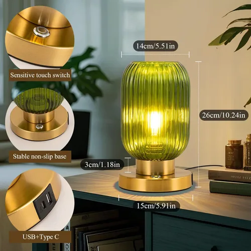 Miniatura 3 de Lámpara de mesa de cristal para sala de estar, lámpara de noche vintage para dormitorio, lámpara de mesa de noche regulable de 3 vías con control