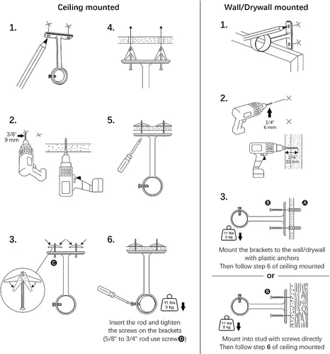 Miniatura 7 de KXLife Soportes de barra de cortina resistentes para montaje en techo, soportes de anillo de barra de cortina de 1 pulgada (juego de 2, blanco)
