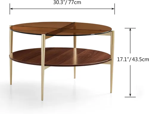 Miniatura 2 de Shrine Mesa de café redonda de vidrio, diseño moderno de mediados de siglo, 30 x 17 pulgadas de diámetro x altura, estructura de 2 niveles, parte