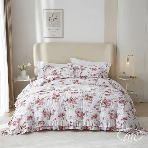 Miniatura 47 de VM VOUGEMARKET - Juego de funda de edredón floral amarilla de 3 piezas para niñas, de algodón, funda de edredón de flores rosas con cierre de F#