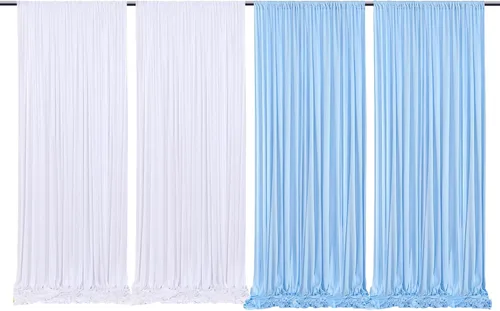 Cortinas de Telón de Fondo de 10x10 pies en Azul Bebé y Blanco para Fiestas, Boda, Baby Shower, Cumpleaños, Fotografía, Fondo de 4 Paneles de 2.5x10