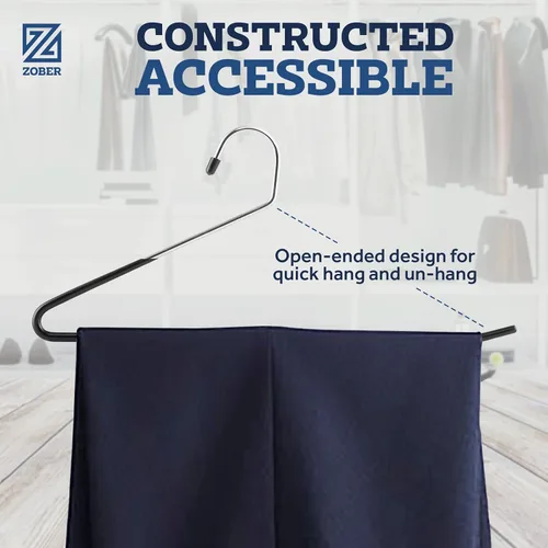 Miniatura 7 de Zober Perchas antideslizantes para pantalones, paquete de 40 unidades de extremos abiertos para jeans y ropa, ahorran espacio, perchas de metal