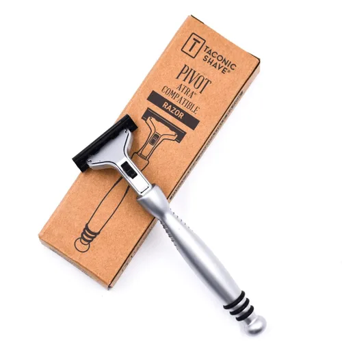 Miniatura 6 de Taconic - Maquinilla de afeitar cromada pesada de metal – Gillette® Atra-Compatible con doble hoja con 10 cuchillas Pivot Plus Personna, agarre
