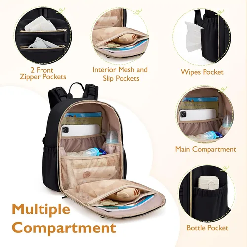Miniatura 4 de mommore Mochila de Pañales de Neopreno Pequeña Bolsa de Bebé Mochila de Viaje Mini para Pañales para Recién Nacidos con Bolsillos Aislados, Correas