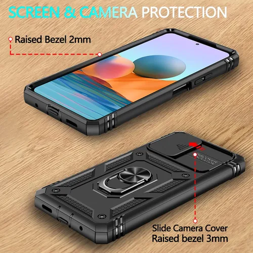Miniatura 7 de Funda para Xiaomi Redmi Note 10 Pro, Redmi Note 10 Pro MAX con 3 protectores de pantalla de vidrio templado con soporte de anillo integrado + Negro