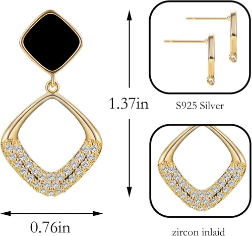 Miniatura 5 de BTOYM Dangle Earrings 14k Gold Plated Drop Earrings Double Linear Geometric Round Diamond Boho Earrings for Women Girls