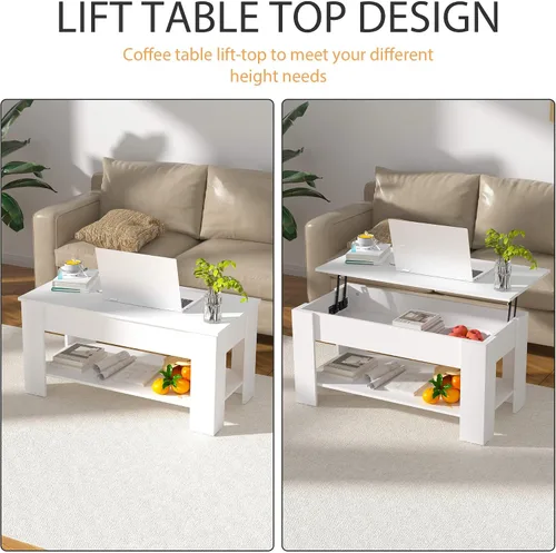 Miniatura 7 de Mesa de centro elevable con almacenamiento para sala de estar, mesa consola de madera rústica, mesa de té central de escritorio oculta para muebles