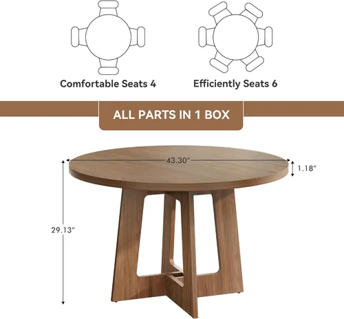Miniatura 2 de Mesa de comedor redonda para 4, mesa de comedor de madera, mesa de cocina circular para el hogar, comedor, cocina, sala de estar (marrón nogal)