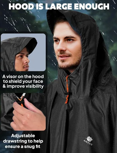 Miniatura 65 de ANYOO Poncho de lluvia con capucha para adultos, impermeable, ligero, para hombres y mujeres, chaqueta de lluvia reutilizable para emergencias al