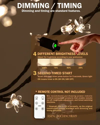 Miniatura 2 de TYBEEU Árbol de cerezo iluminado de 4 pies con 144 luces LED blancas cálidas para decoración de vacaciones, regulable, certificado UL, impermeable