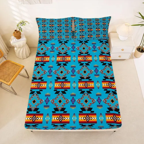 Miniatura 25 de Juego de ropa de cama occidental tamaño individual, sábanas aztecas, estilo nórdico exótico, bohemio, sábana bajera ajustable de tribu india