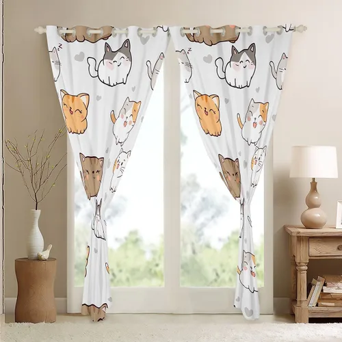 Miniatura 4 de Erosebridal Cortinas Opacas de Animales de Dibujos Animados Gatos Kawaii Cortinas y Drapeados, Cortinas de Gatito para Mascotas, Lindas Cortinas