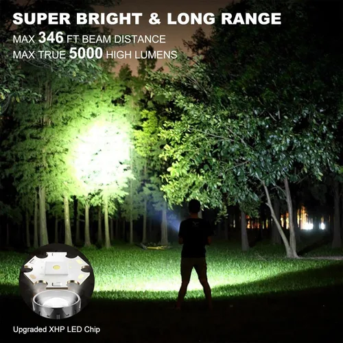 Miniatura 6 de iodoo 4 en 1 linterna recargable UV 6500K / 395nm con atenuación sin escalones, 5000 lúmenes, haz zoom, luz UV IP45, linterna LED de Halloween