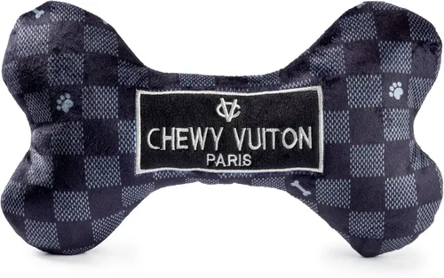 Miniatura 28 de Haute Diggity Dog Black Checker Chewy Vuiton Bone, Juguetes de Peluche de Diseñador para Perros con Chirriador Interactivo, Estimulante Hueso