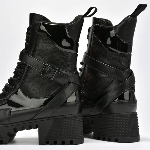Miniatura 6 de Cape Robbin Botas de combate Hot Rod para mujer, botas de plataforma con tacones de bloque gruesos, botas altas para mujer