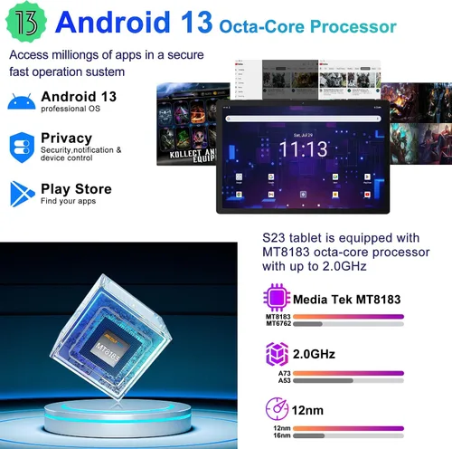 Miniatura 2 de SEBBE 2026 Tablet 11 Pulgadas Android, Pantalla AI Géminis 2K, 16GB RAM + 256G + 2TB TF, 10000mAh, 2.0 GHz Octa-Core, Widevine L1, 8 MP + 20 MP + 2