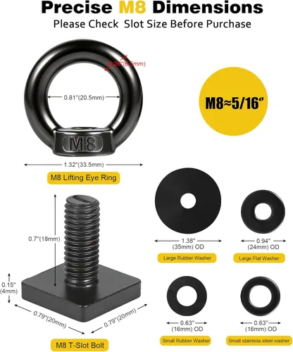 Miniatura 4 de Anclaje de amarre para montaje en pista en T para portaequipajes de techo, perno de ojo en forma de anillo resistente M8, anillos de amarre
