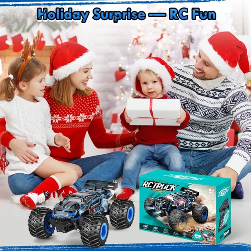 Miniatura 9 de Coche de Control Remoto, Coches RC a Escala 1:18, Camión RC Todo Terreno con Luz LED, 20KM/H, Recargable, 2WD, 2.4GHz, Carcasa de PVC Resistente