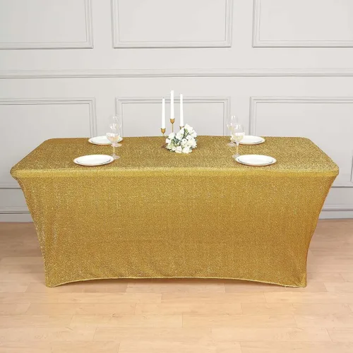 Miniatura 5 de Efavormart - Mantel rectangular ajustable de elastano de 6 pies, color dorado metálico con purpurina