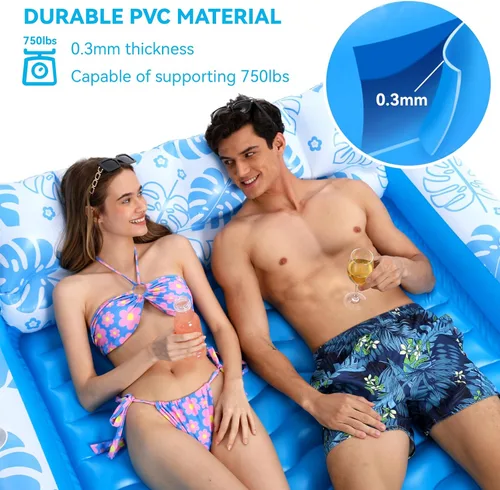 Miniatura 5 de Flotador Inflable para Piscina de Bronceado con Almohada Cervical - Flotadores de Piscina para Adultos para Tomar el Sol, Patio Trasero, Fiesta