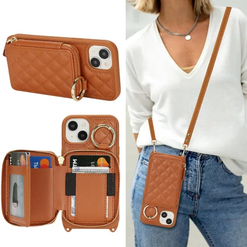 Miniatura 22 de Funda Cartera Bandolera para iPhone 11, Cuero PU Cremallera Bolso Cartera Funda Plegable con Tapa, Funda Folio con Soporte con Ranuras para Tarjetas