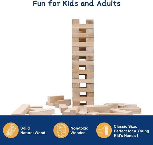 Miniatura 8 de Offelec Juegos de Bloques de Torre Tambaleante, Juego de Apilamiento de Bloques de Madera Grandes para Niños Adultos Familia, Juegos de Mesa