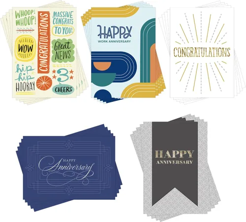Hallmark Business - Paquete de 25 tarjetas de aniversario de trabajo surtidas a granel (divertido y profesional)
