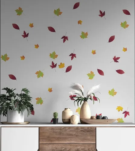 Calcomanía para pared de hojas otoñales cayendo - Decoración con colores otoñales. Fácil de aplicar y quitar. Incluye 60 hojas. #AC124