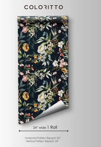 Miniatura 5 de Papel pintado de flores oscuras Papel tapiz floral autoadhesivo extraíble Papel tapiz de peonías y hojas para despegar y pegar