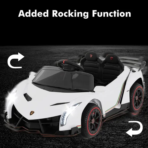 Miniatura 5 de INFANS Auto a batería para niños de 2 plazas, 12V 4WD con licencia Lamborghini Veneno con puertas hidráulicas, modo de balanceo, velocidades Blanco