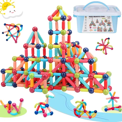 Miniatura 9 de COUOMOXA Bloques de construcción magnéticos para niños pequeños: juguetes educativos STEM para niños de 3, 4 y 5 años, juego Montessori de palo
