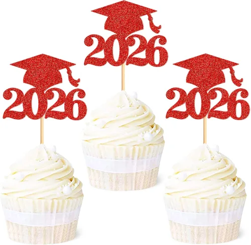 Miniatura 22 de Ercadio 36 piezas de tapa de graduación dorada con purpurina 2026 para magdalenas de clase de 2026, para preescolar, escuela secundaria, diploma
