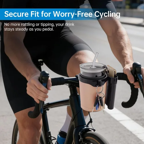 Miniatura 7 de Portavasos para bicicleta 3 en 1 con gancho para llaves de teléfono celular, soporte universal para botella de agua para caminante/silla de Beige