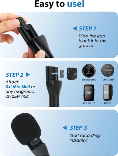 Miniatura 3 de YOUSHARES Soporte para micrófono de entrevista portátil - Carril deslizante magnético de hierro compatible con DJI Mic Mini / 2&Rode Wireless Go
