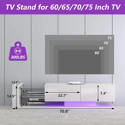 Miniatura 9 de Consola de TV con gabinetes de almacenamiento, color RGB completo, 31 modos de cambio, luces cambiantes, soporte de TV LED RGB, moderno centro
