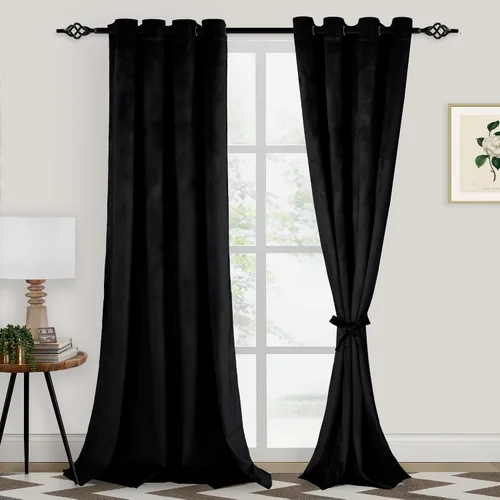 Miniatura 31 de XWZO Cortinas de terciopelo azul de 63 pulgadas de largo, elegantes cortinas de lujo suaves para sala de estar, aislamiento térmico, oscurecimiento