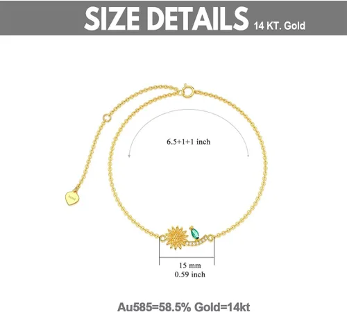 Miniatura 5 de WSX Solid 14k SunflowerHeart Charm Bracelet for Women Girls Charm Bracelets Gifts for Her Graduation Birthday Valentine