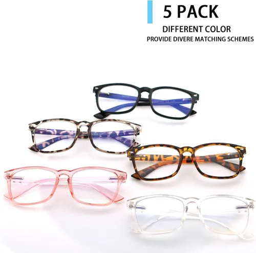 Miniatura 7 de Paquete de 5 lentes de lectura con bloqueo de luz azul, lectores de bisagra de resorte para mujeres y hombres, anteojos nerd con filtro anti rayos