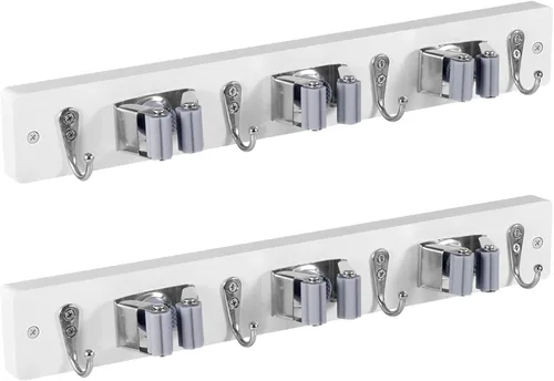Miniatura 11 de OUTNILI Soporte de Pared Negro para Escoba y Trapeador con 4 Ranuras y 4 Ganchos - Colgador de Escoba y Trapeador de Madera Rústica para Despensa
