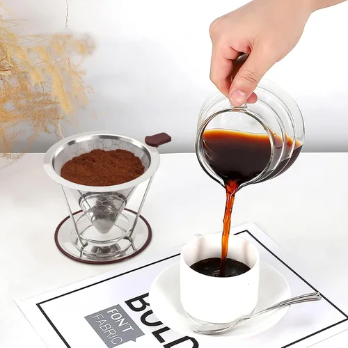 Miniatura 7 de Gotero de café, Filtro de acero inoxidable MISETTO, fácil de limpiar, cafetera sin papel, filtro reutilizable, gotero cónico con taza extraíble