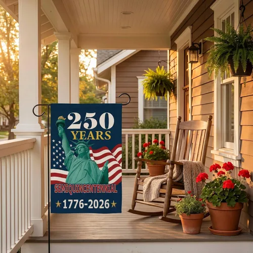 Miniatura 6 de Bandera de jardín de 250 años de América, pancarta patriótica de doble cara del 250 aniversario de Estados Unidos, diseño de estatua de la libertad