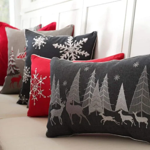 Miniatura 4 de Pillow Perfect Almohada lumbar decorativa con escena del bosque navideño, 12 x 18 pulgadas, gris/blanco