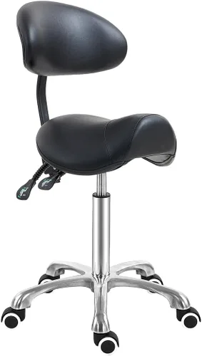 Antlu Silla de Sillín con Respaldo Ergonómico, Silla de Esteticista para Salón, Tatuaje, Spa, Clínica Dental Médica (con Respaldo, Negro)