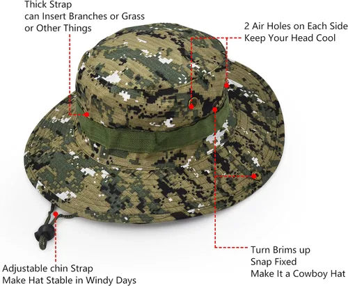 Miniatura 3 de Sombrero de ala ancha para exteriores, sombrero de protección solar, estilo clásico del ejército de combate de los Estados Unidos, gorra de sol