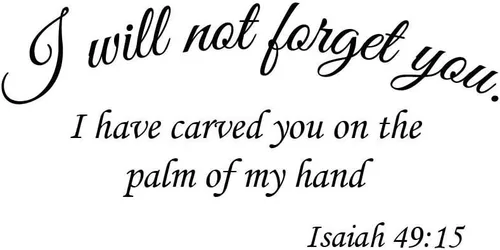 Newclew I Will Not Forget You. I Have Carved You on The Palm of My Hand - Isaías 49:15 - Adhesivo decorativo para pared, diseño de refranes,