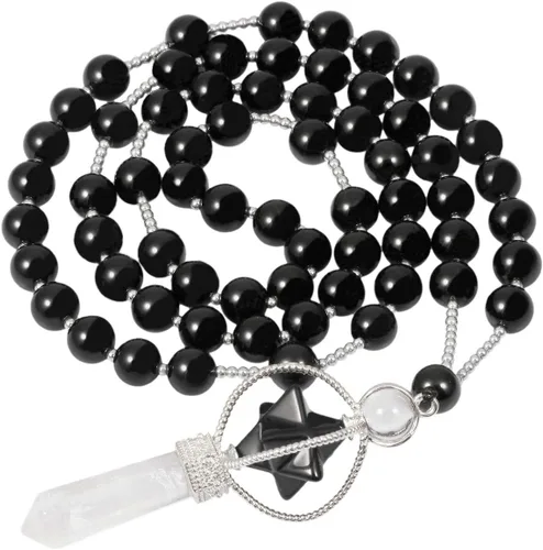 Miniatura 3 de SUNYIK Collar con colgante de chakra de estrella Merkaba de giro natural para mujeres y hombres, prismas hexagonales, punta de piedra reiki, varita