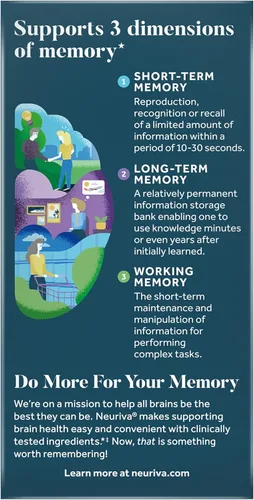 Miniatura 10 de NEURIVA Suplemento Cerebral 3D para la Memoria - Cápsulas Nootrópicas Descafeinadas para Memoria, Enfoque y Función Cognitiva - Apoyo a la Memoria a